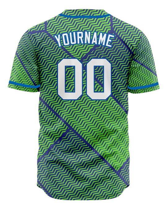 Custom Blue Green Wave Grain Half Baseball Jersey