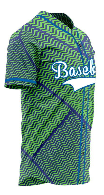 Custom Blue Green Wave Grain Half Baseball Jersey