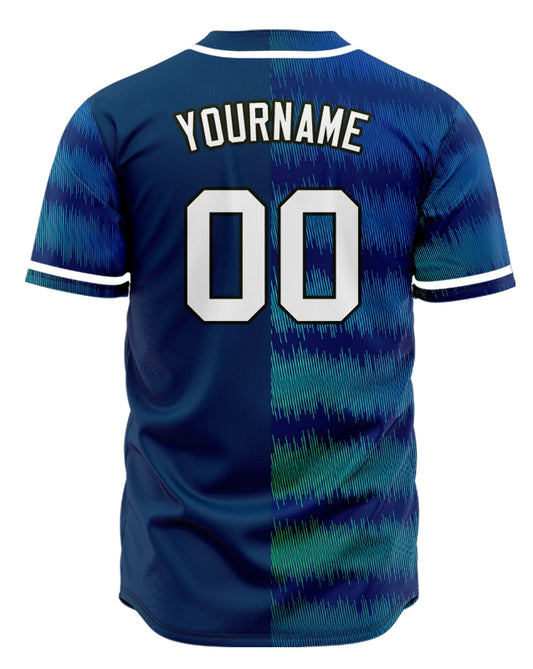 Custom Blue Green Wave Half Baseball Jersey