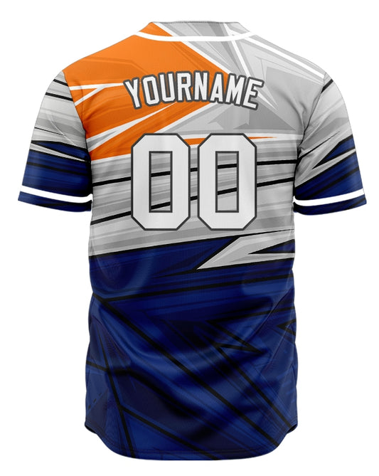 Custom Blue Grey Orange Lines Half Baseball Jersey