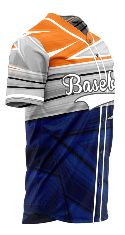 Custom Blue Grey Orange Lines Half Baseball Jersey