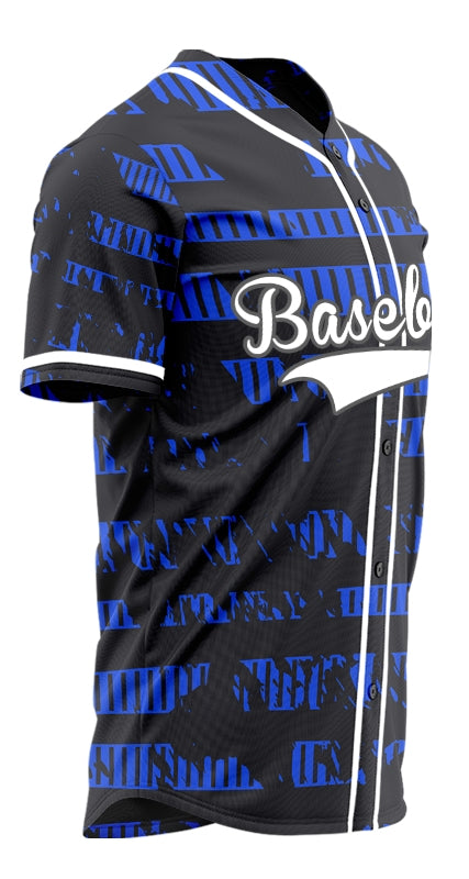 Custom Blue Horizontal Line Half Baseball Jersey