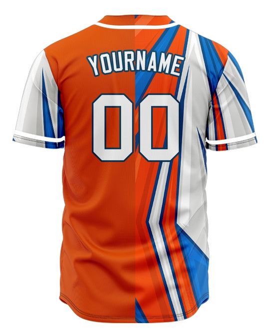 Custom Blue Orange Grid Baseball Jersey