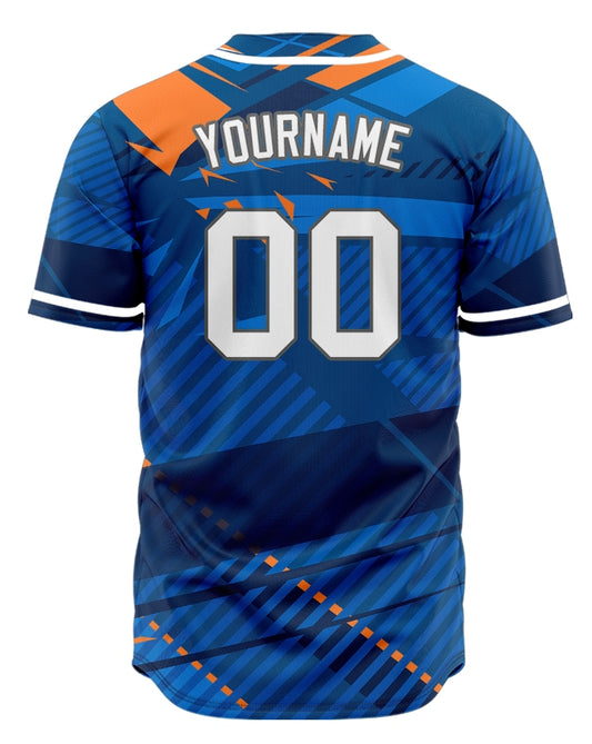 Custom Blue Orange Grid Half Baseball Jersey