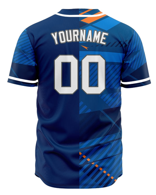 Custom Blue Orange Lightning Line Baseball Jersey