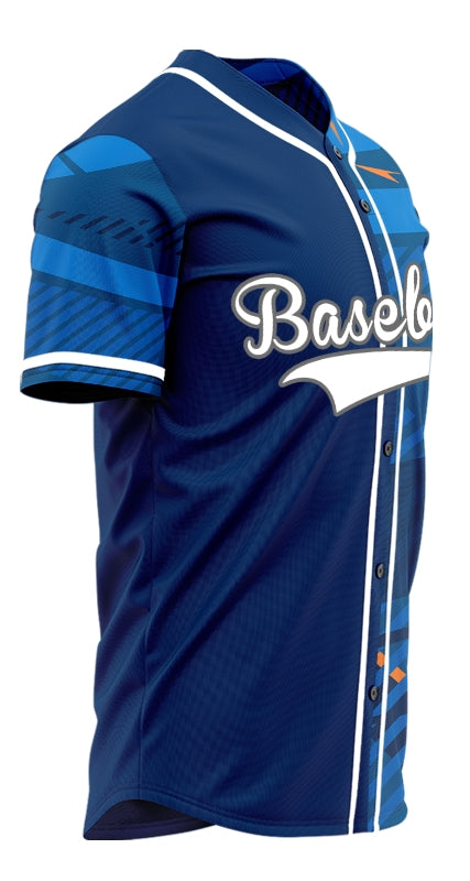 Custom Blue Orange Lightning Line Baseball Jersey