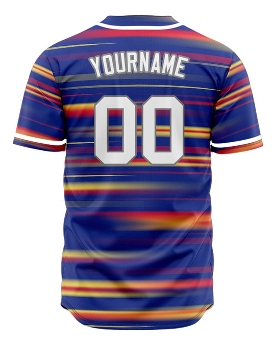 Custom Blue Orange Red Lines Half Baseball Jersey