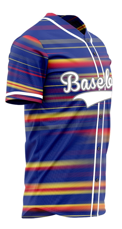 Custom Blue Orange Red Lines Half Baseball Jersey