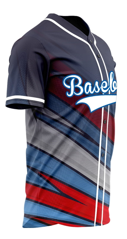 Custom Blue Red Grey Gradient Half Baseball Jersey