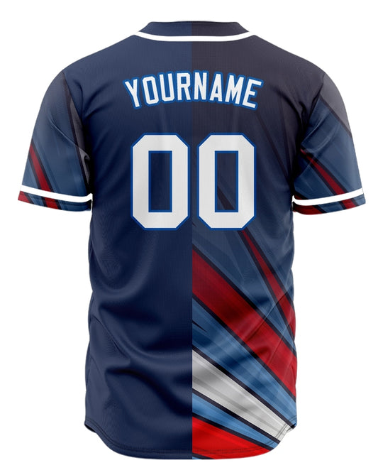 Custom Blue Red Grid Baseball Jersey