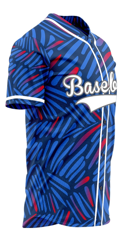 Custom Blue Red Long Strip Half Baseball Jersey