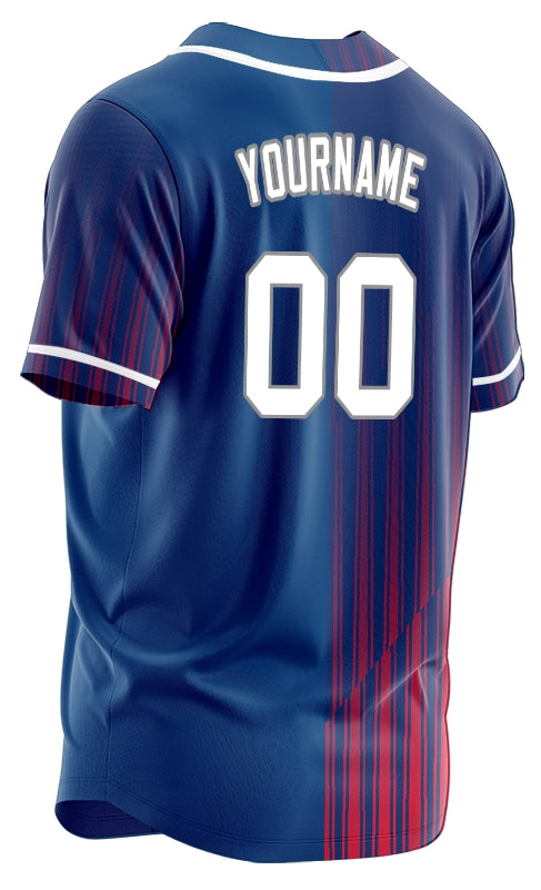 Custom Blue Red Triangle Lines Baseball Jersey