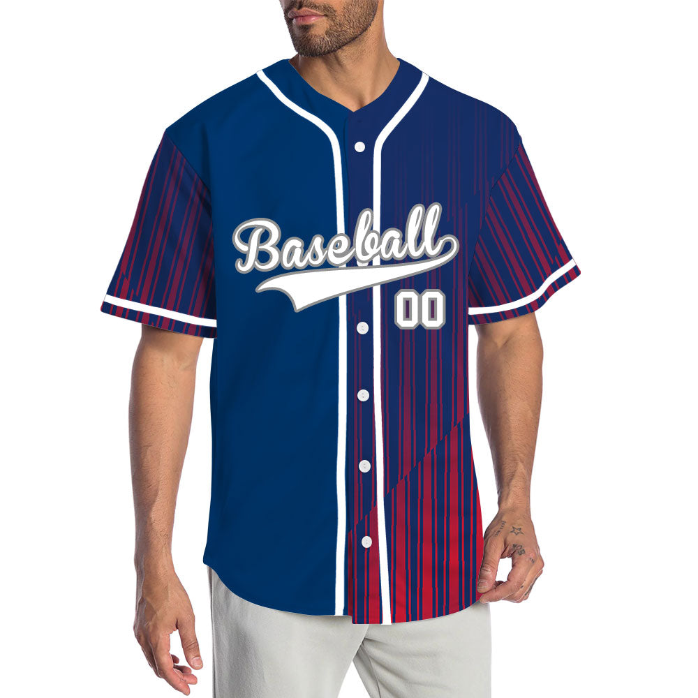 Custom Blue Red Triangle Lines Baseball Jersey