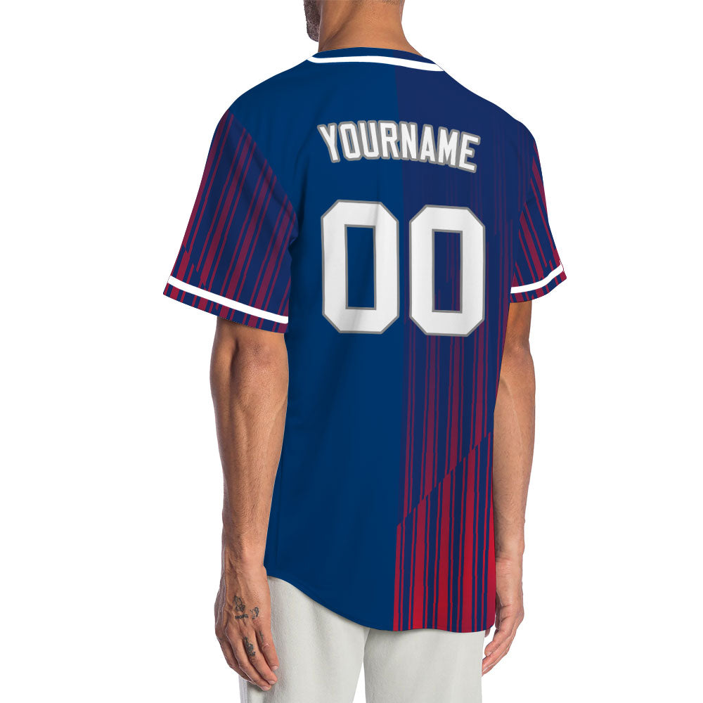 Custom Blue Red Triangle Lines Baseball Jersey