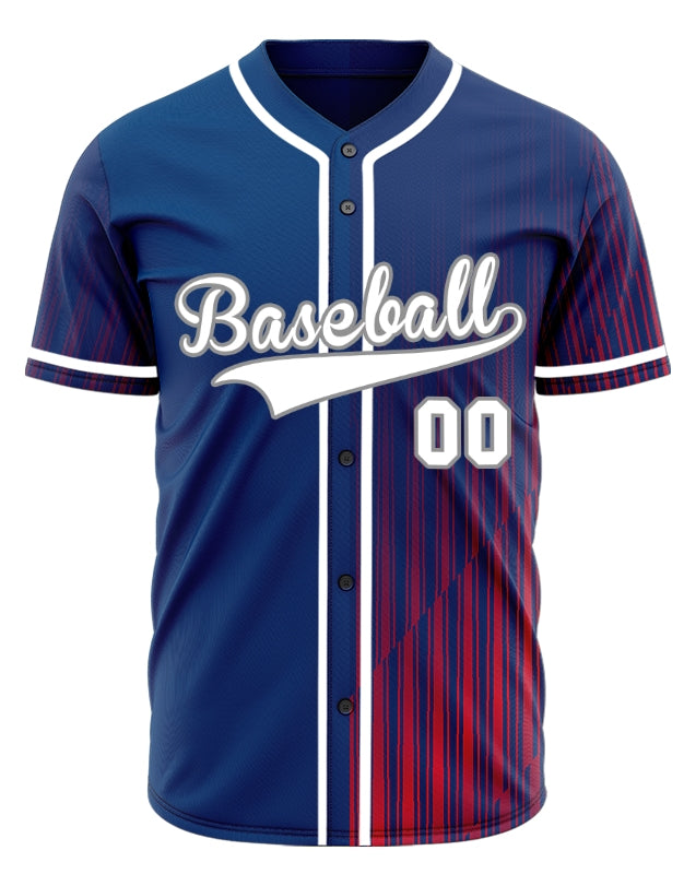 Custom Blue Red Triangle Lines Baseball Jersey