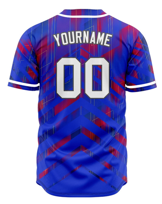Custom Blue Red Triangle Lines Half Baseball Jersey