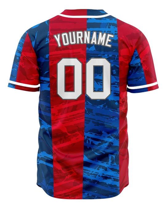 Custom Blue Red Vertical Lines Half Baseball Jersey
