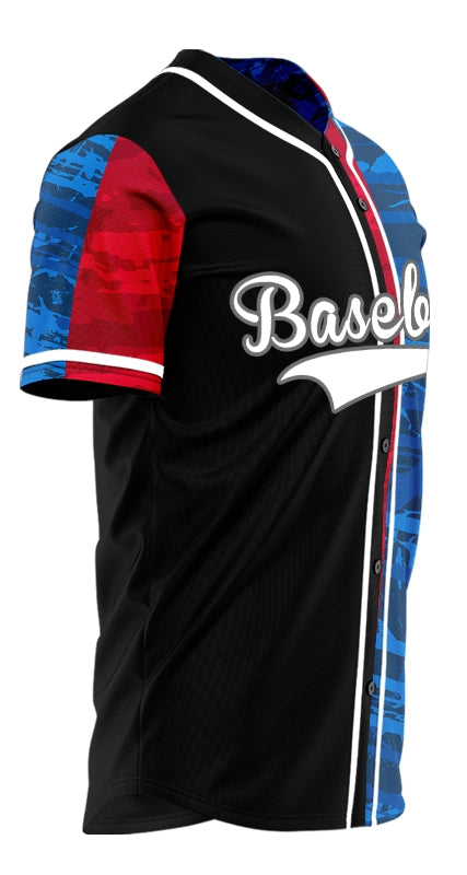 Custom Blue Red White Lines Baseball Jersey