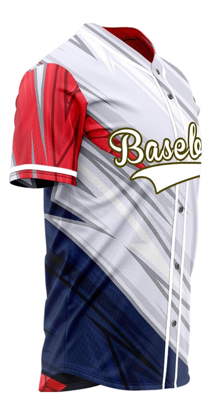 Custom Blue Red White Lines Half Baseball Jersey