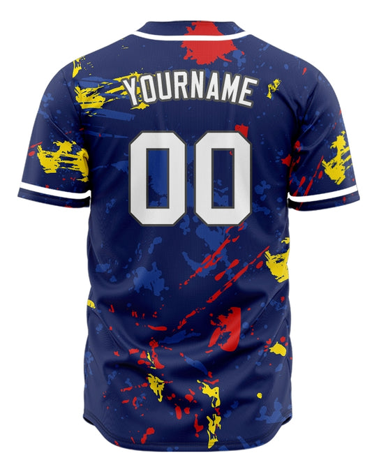 Custom Blue Red Yellow Ink Half Baseball Jersey