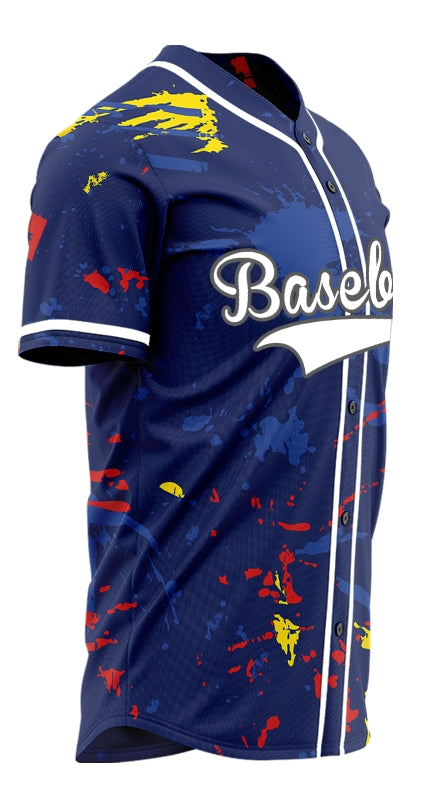 Custom Blue Red Yellow Ink Half Baseball Jersey