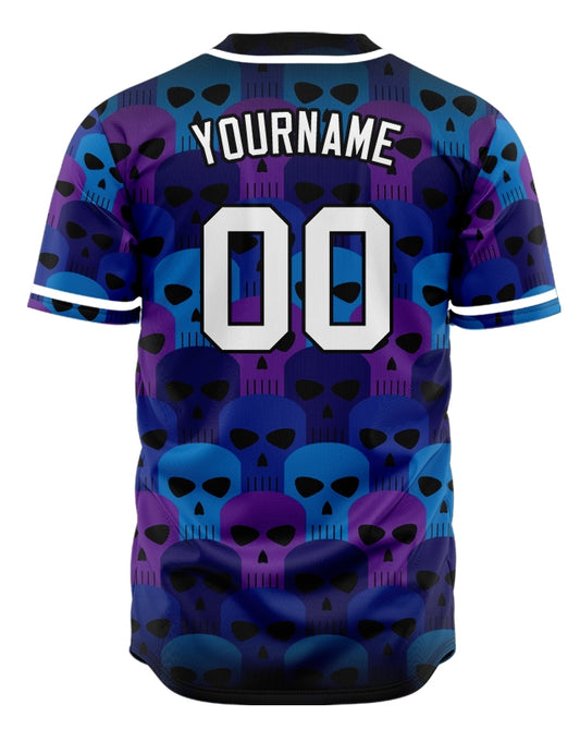 Custom Blue Skull Baseball Jersey