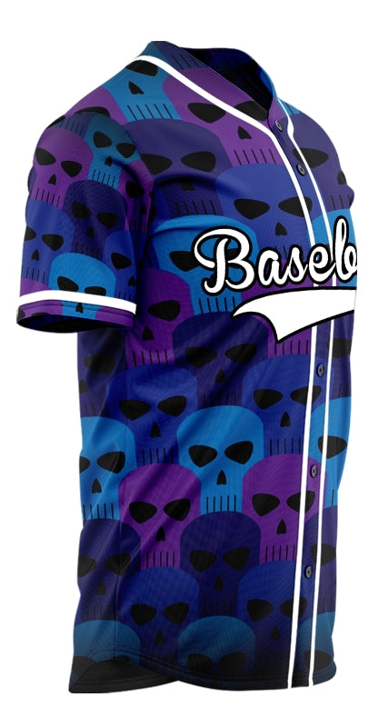 Custom Blue Skull Baseball Jersey