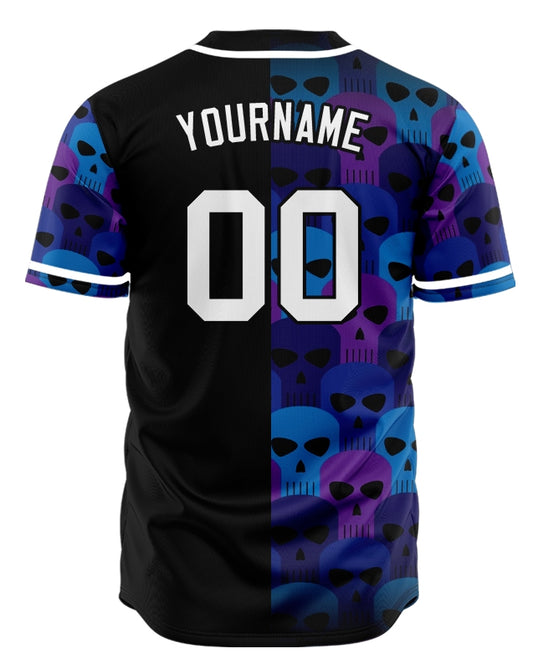 Custom Blue Skull Half Baseball Jersey