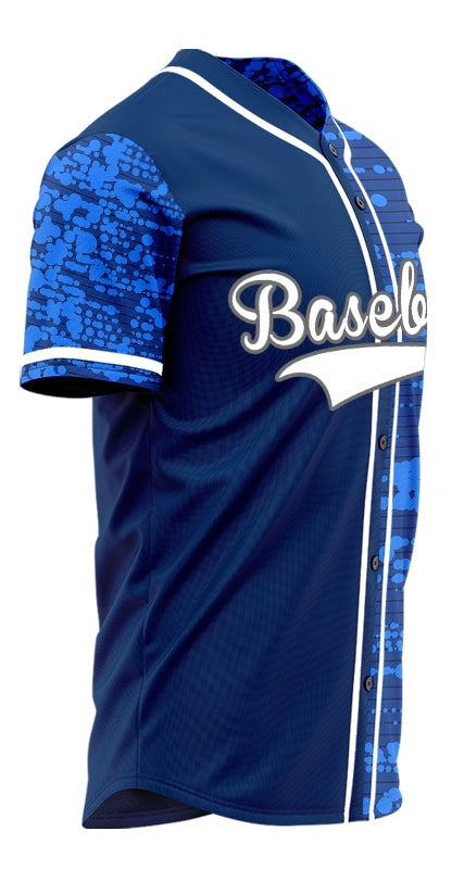 Custom Blue Straight Line Dots Half Baseball Jersey