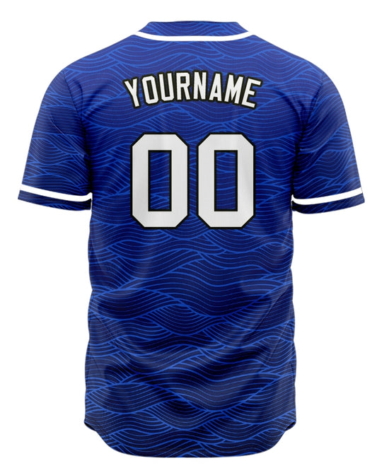 Custom Blue Wave Grain Baseball Jersey