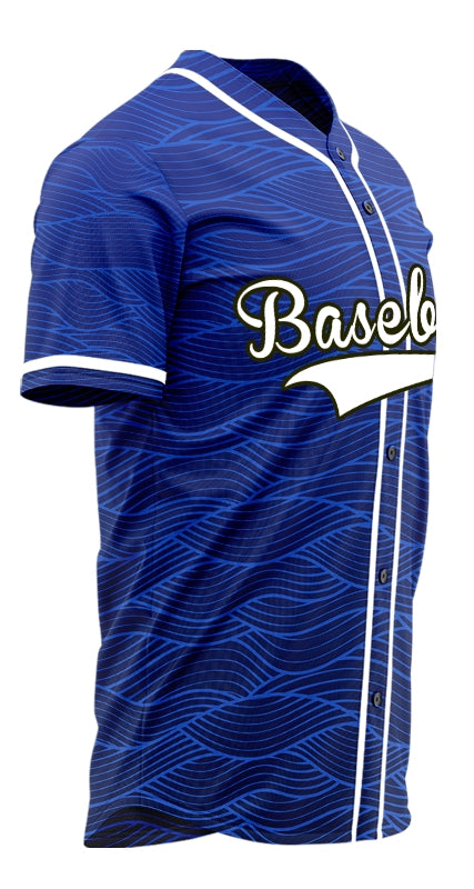 Custom Blue Wave Grain Baseball Jersey