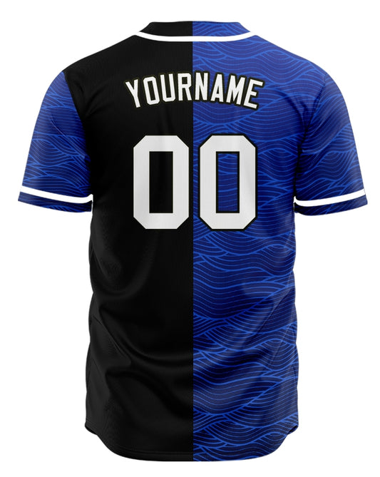 Custom Blue Wave Grain Half Baseball Jersey