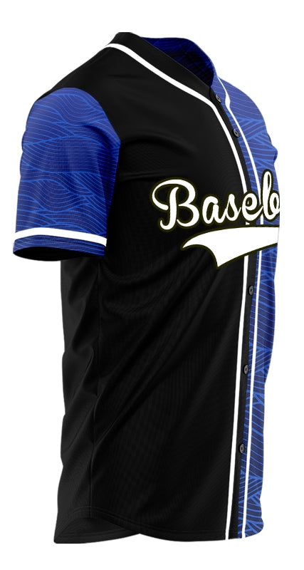 Custom Blue Wave Grain Half Baseball Jersey