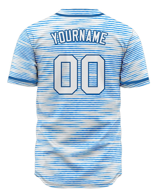Custom Blue White Horizontal Line Baseball Jersey