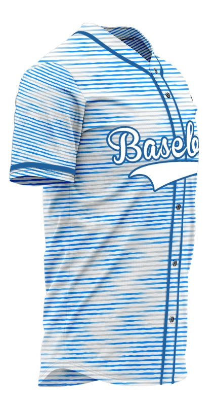 Custom Blue White Horizontal Line Baseball Jersey