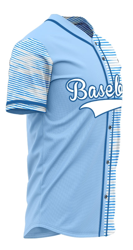 Custom Blue White Horizontal Line Half Baseball Jersey