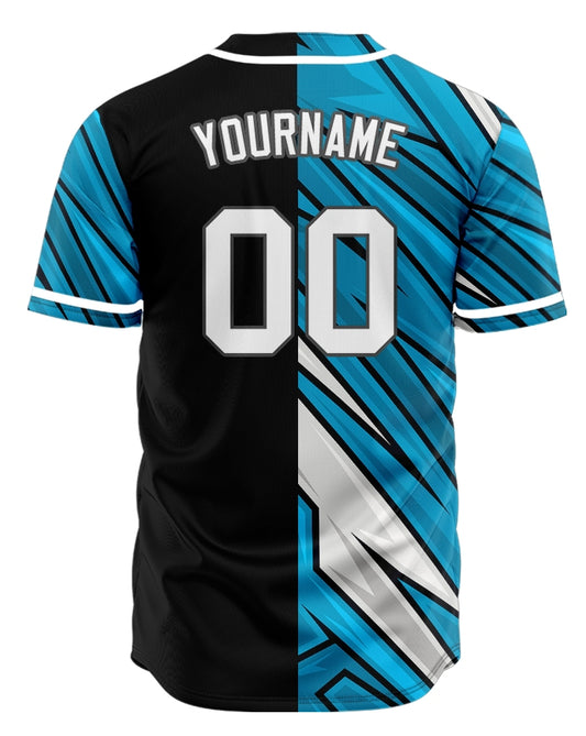 Custom Blue White Lightning Line Half Baseball Jersey