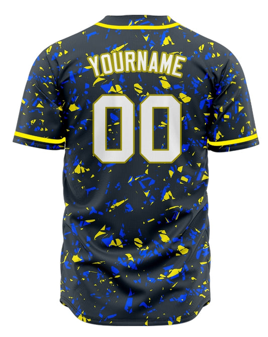 Custom Blue Yellow Fragments Baseball Jersey