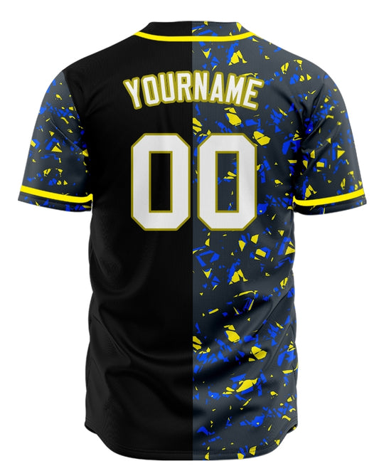 Custom Blue Yellow Fragments Half Baseball Jersey