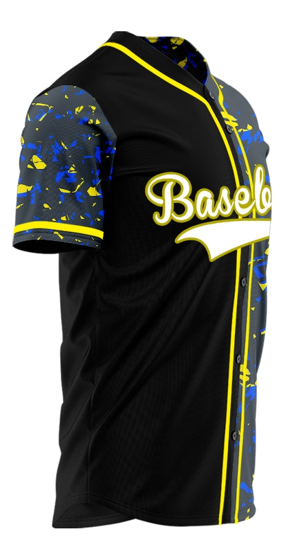 Custom Blue Yellow Fragments Half Baseball Jersey