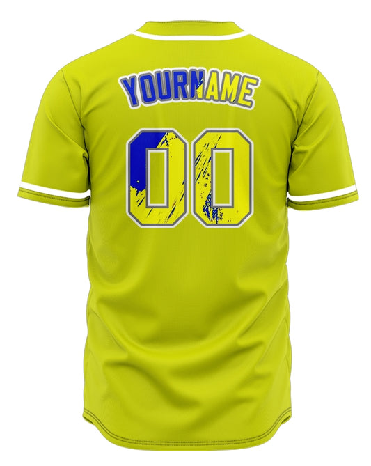 Custom Bule And Yellow Ink Baseball Jersey