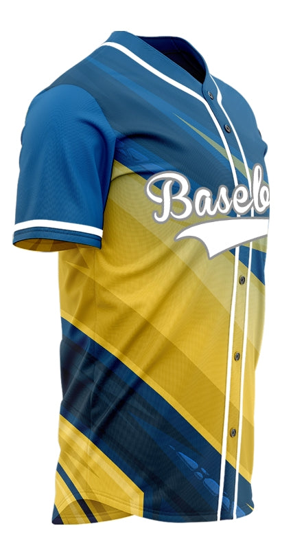 Custom Blue Yellow Lightning Line Baseball Jersey