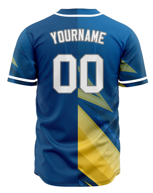 Custom Blue Yellow Lightning Line Half Baseball Jersey