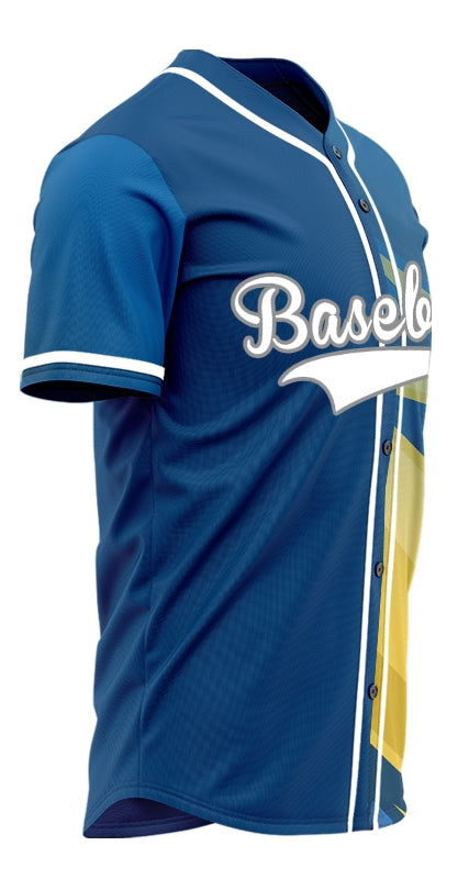 Custom Blue Yellow Lightning Line Half Baseball Jersey