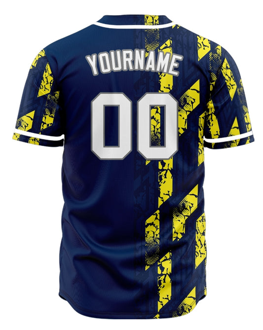 Custom Blue Yellow Parallelogram Half Baseball Jersey