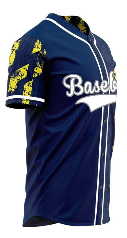Custom Blue Yellow Parallelogram Half Baseball Jersey