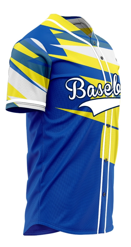 Custom Blue Yellow Slash Baseball Jersey