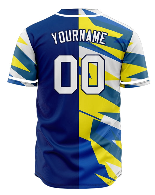 Custom Blue Yellow Slash Half Baseball Jersey