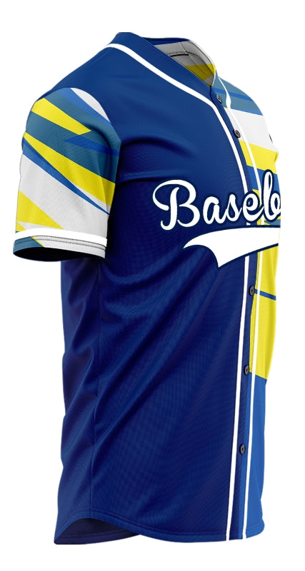 Custom Blue Yellow Slash Half Baseball Jersey