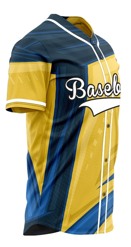 Custom Blue Yellow Twill Lines Baseball Jersey
